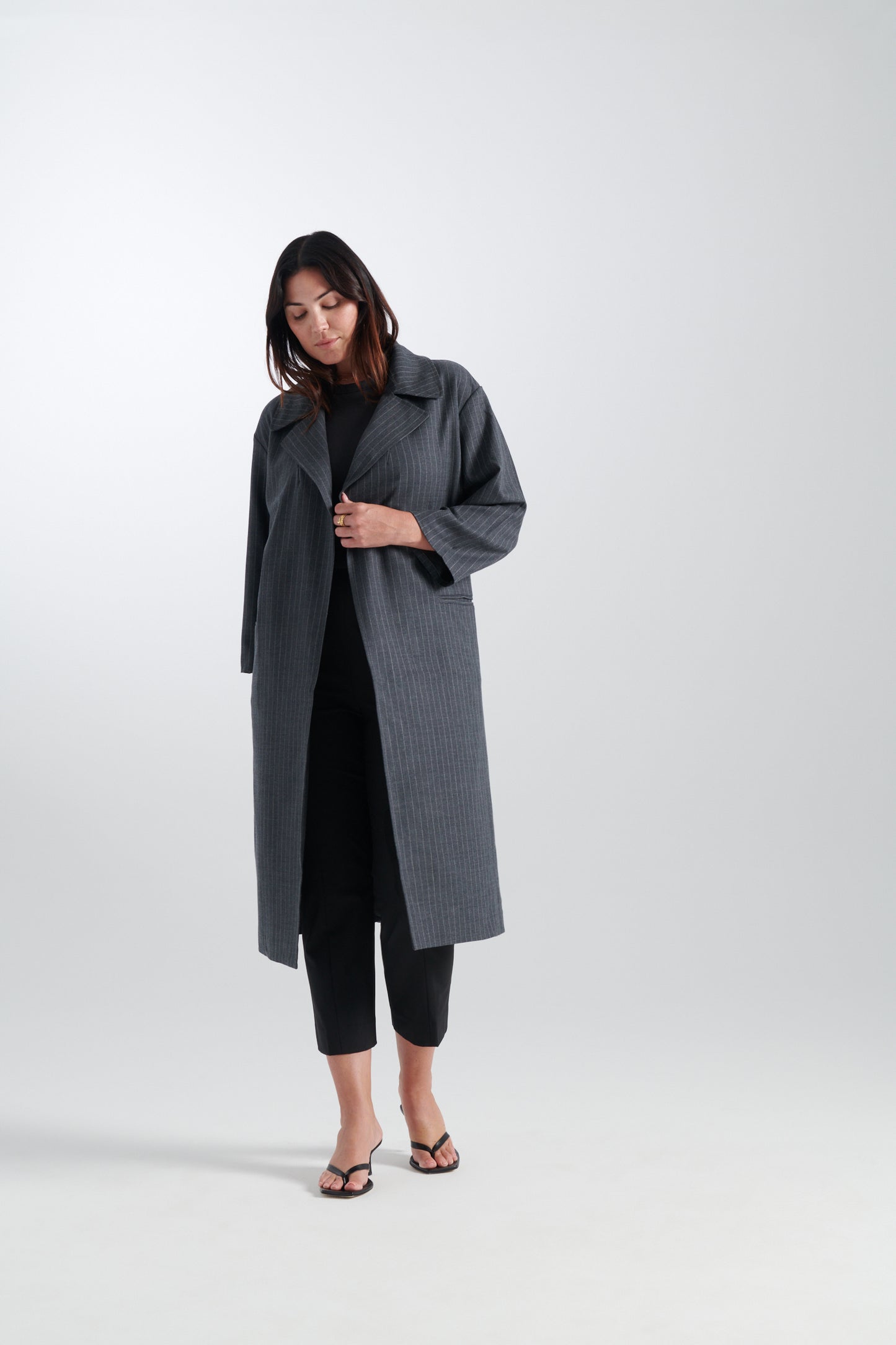 Gray | Charlie pinstripe coat | front