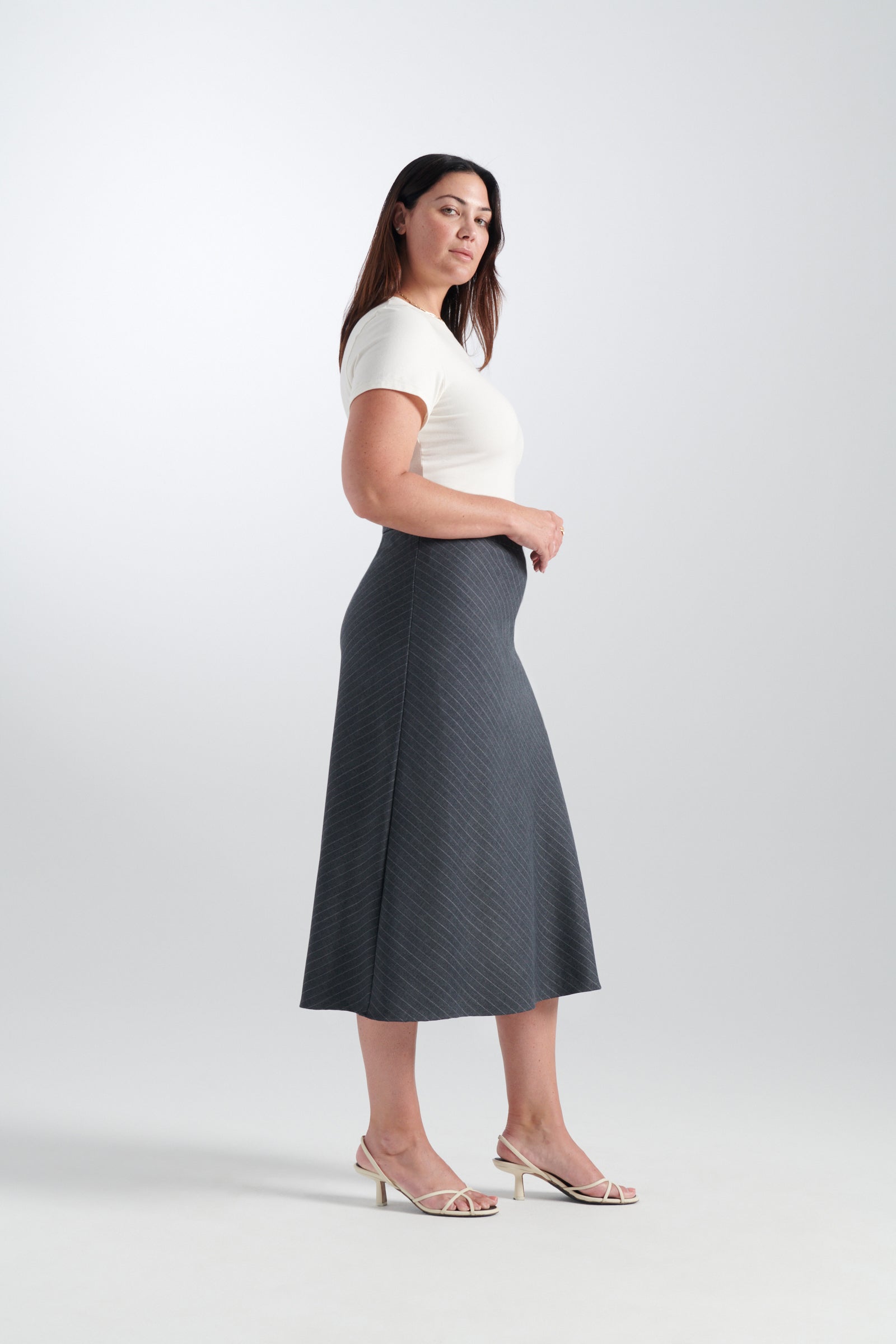 Gray | Chase pinstripe skirt | side