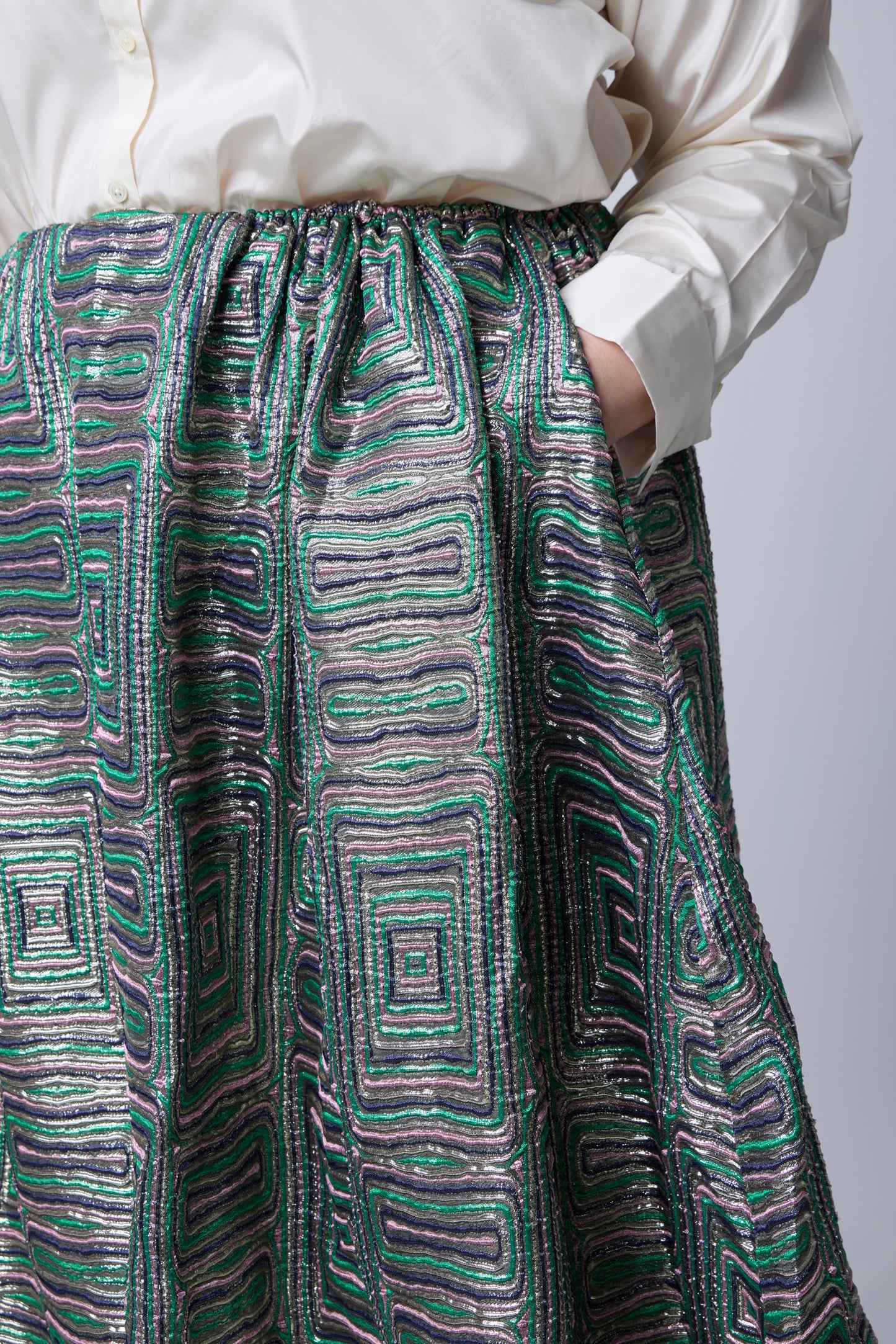 Green Multi | Ingrid Midi Ribbon Ballgown Skirt | detail