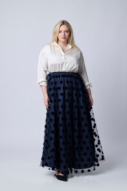 Navy | Ingrid Maxi Ballgown Skirt with Overlay | front