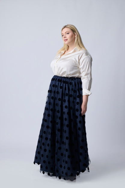 Navy | Ingrid Maxi Ballgown Skirt with Overlay | side