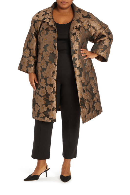 Black Multi | Hillary Jacquard Floral Coat | front