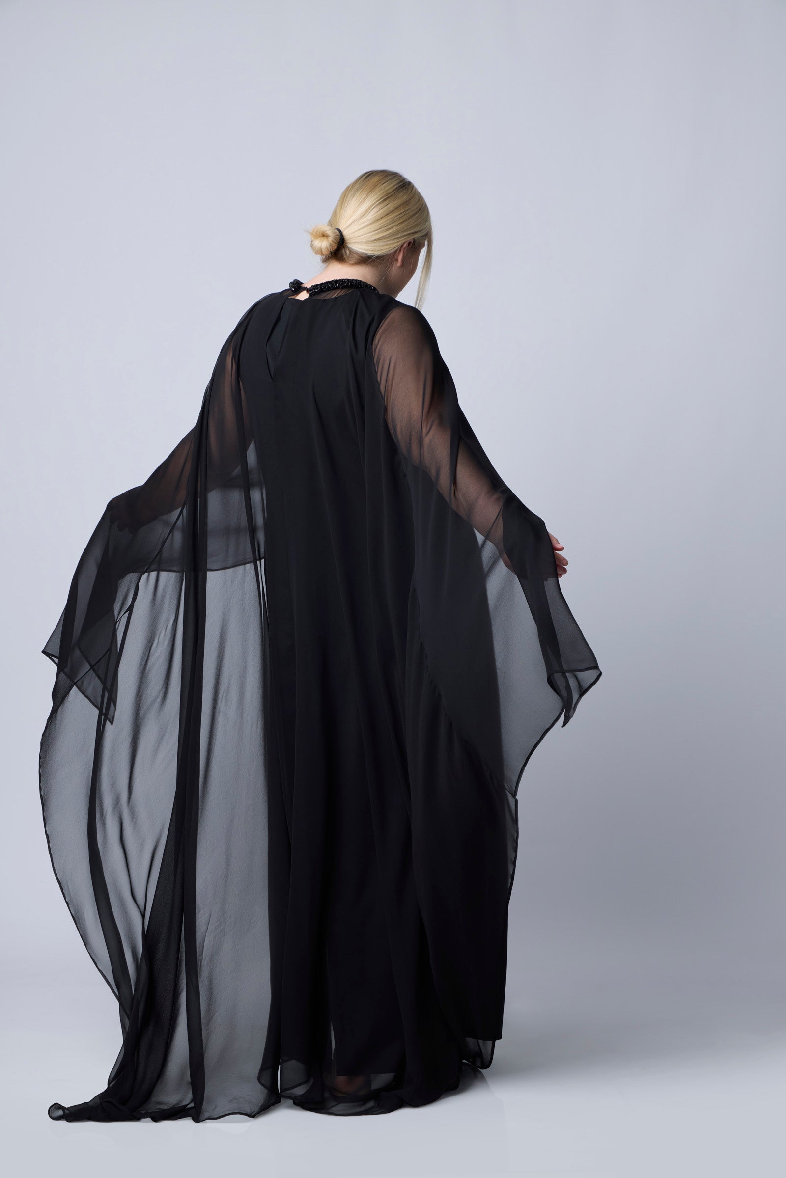 Black | Charlotte Silk Chiffon Cape | back