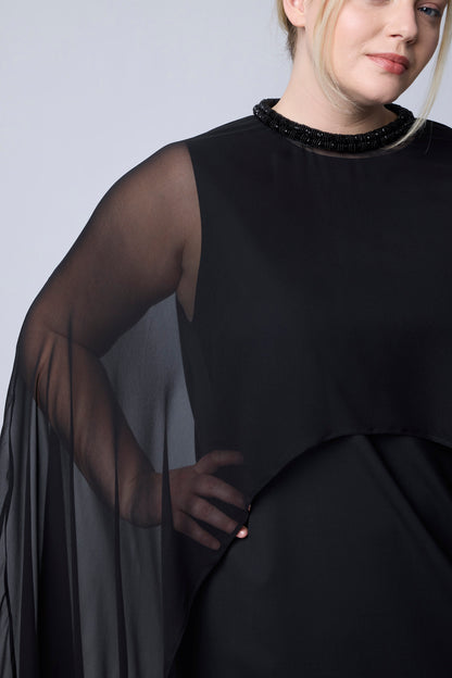 Black | Charlotte Silk Chiffon Cape | detail