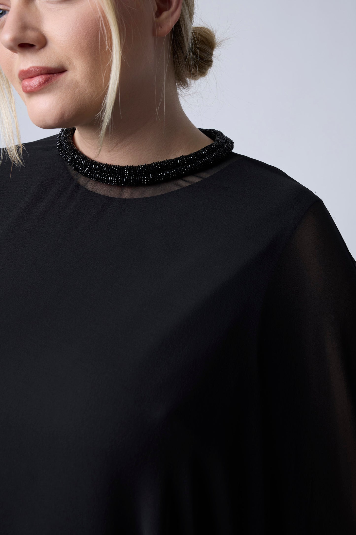 Black | Charlotte Silk Chiffon Cape | detail