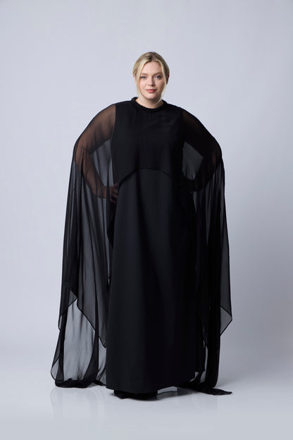 Black | Charlotte Silk Chiffon Cape | front