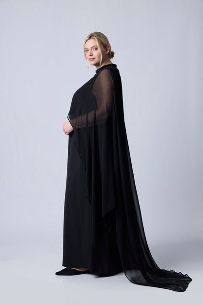 Black | Charlotte Silk Chiffon Cape | side