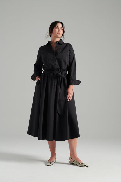 Black | Poplin shirtdress | front