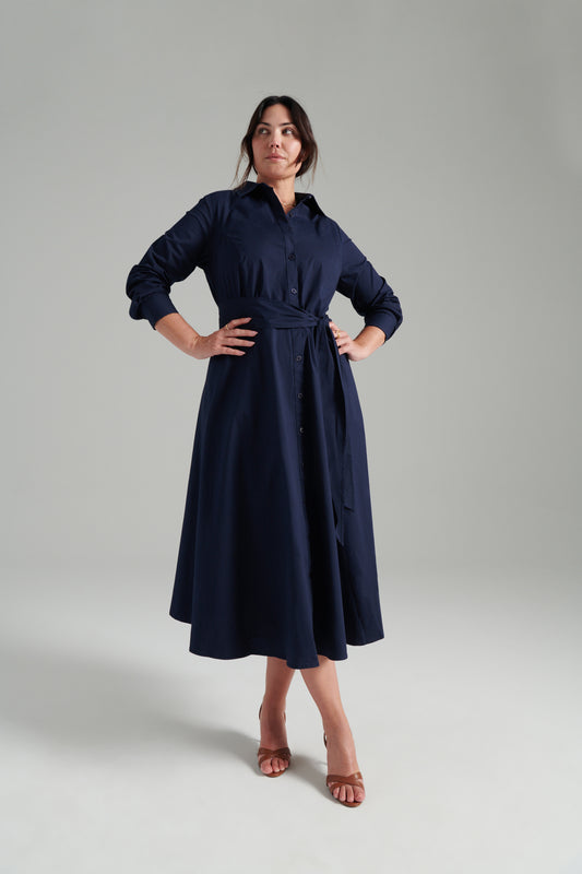 Navy | Poplin Shirtdress | front