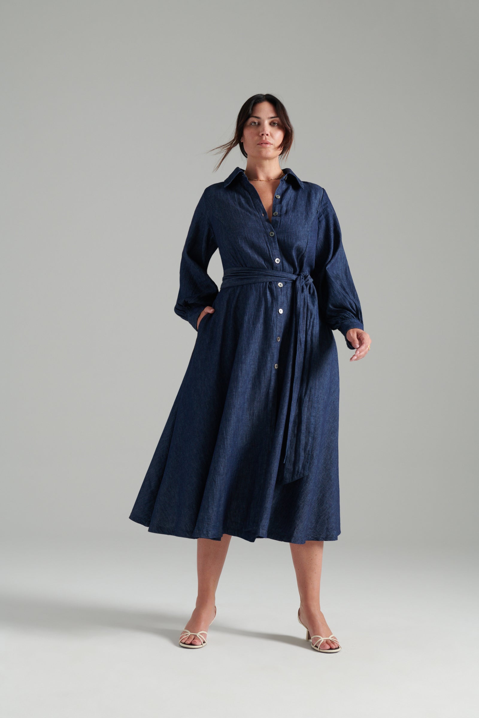 Medium Wash | Oli denim shirtdress | front