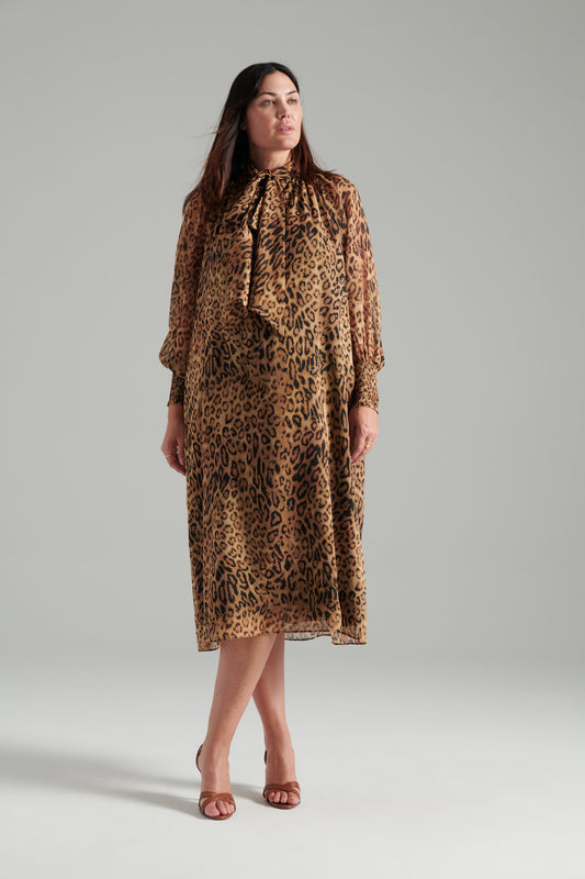 Animal print | Roxy tie neck dress | front