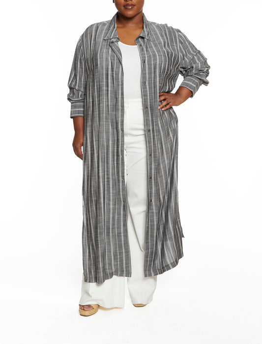 Gray Multi | Annie Striped Button Front Tunic | front