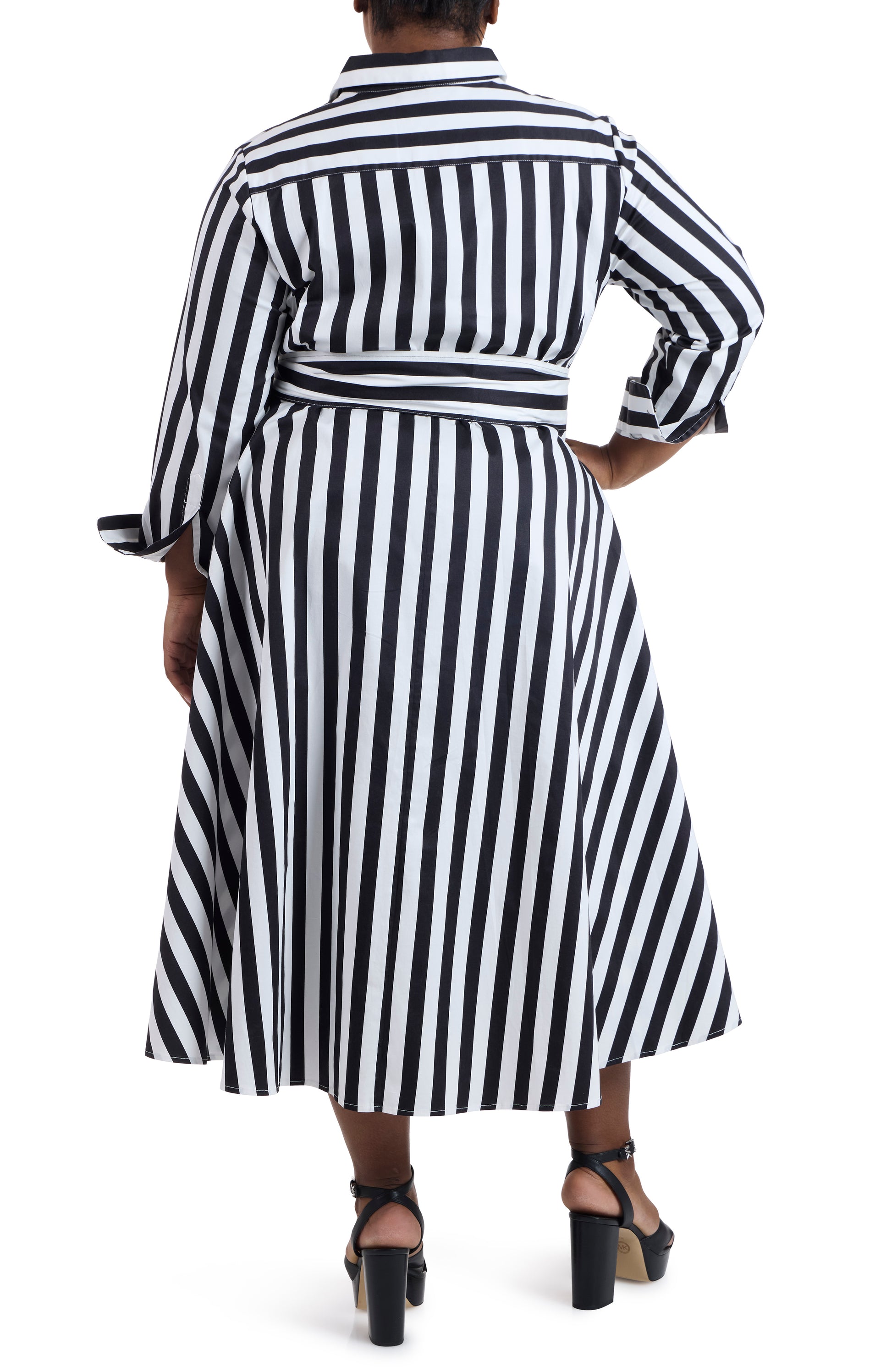 Black/White | Poplin Shirtdress—Awning Stripe | back