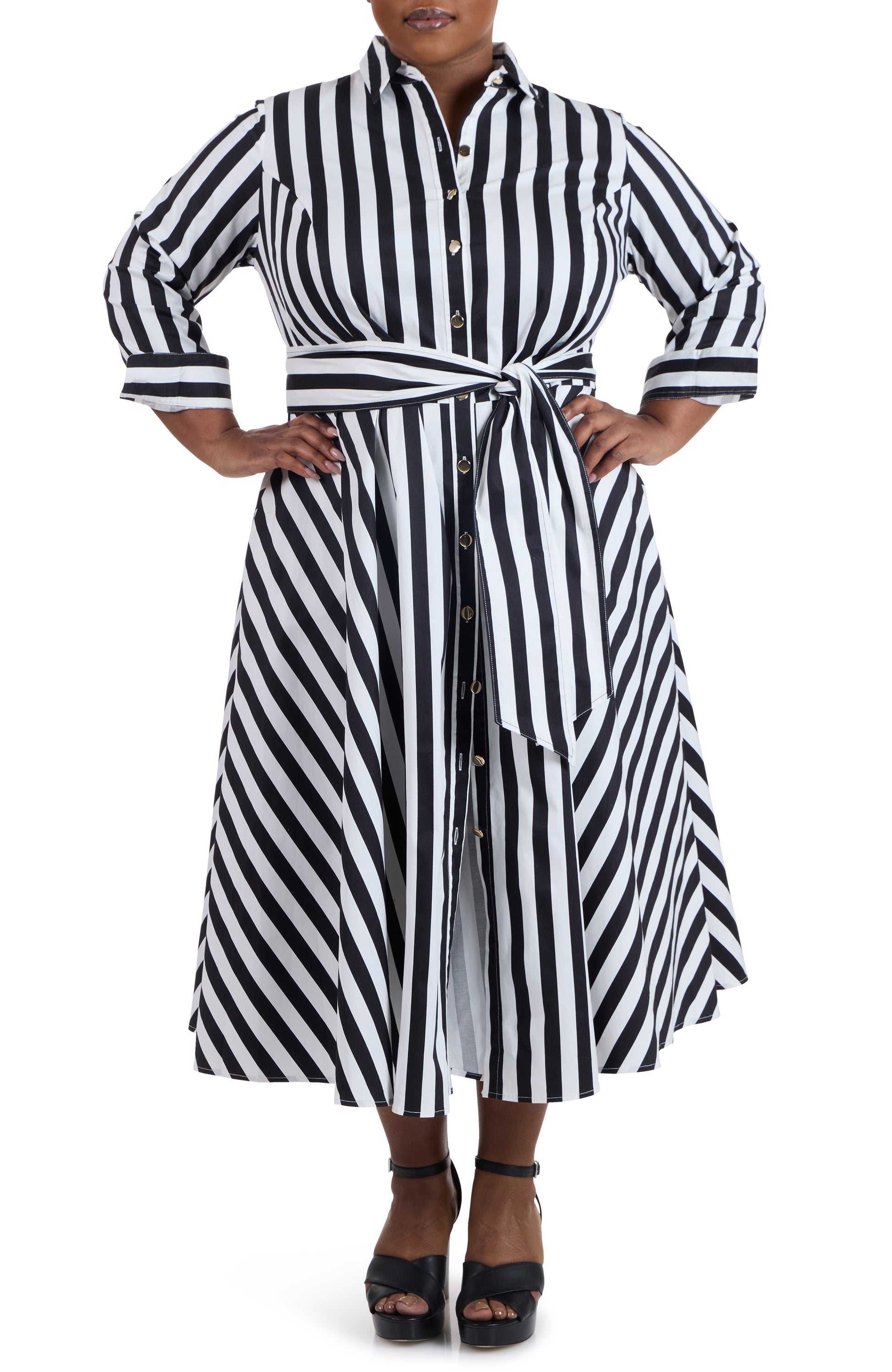 Black/White | Poplin Shirtdress—Awning Stripe | front