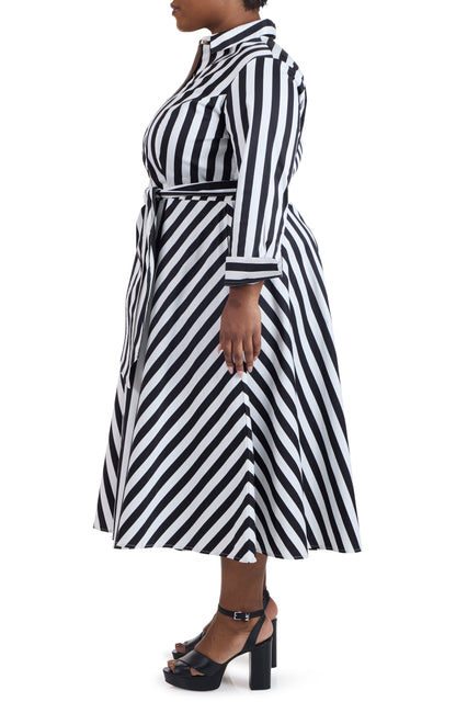 Black/White | Poplin Shirtdress—Awning Stripe | side