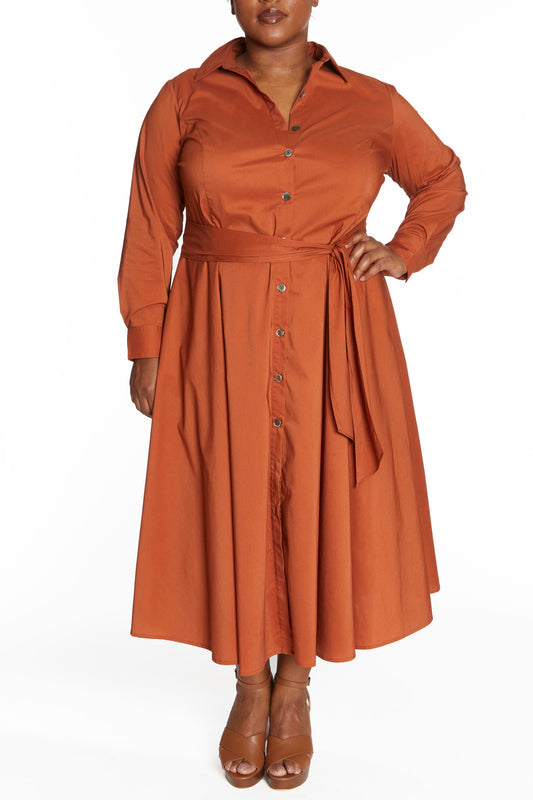 Terracotta | Poplin Shirtdress in Terracotta | front