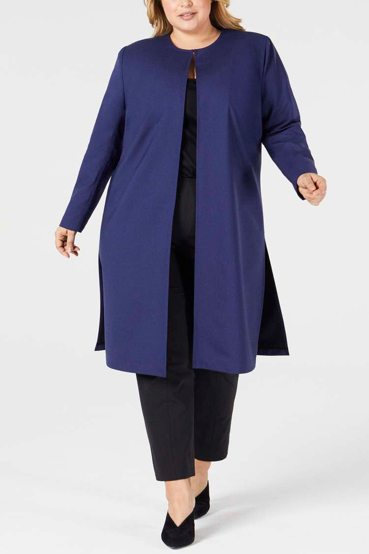 Navy | Paola Coat - One Shape - Front View | Model is a Pari Passu Fit B wearing size 4