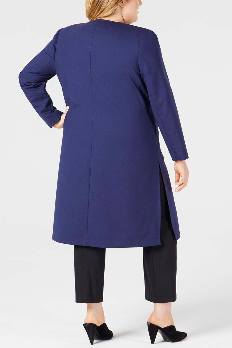 Navy | Paola Coat - One Shape - Rear View | Model is a Pari Passu Fit C wearing size 4