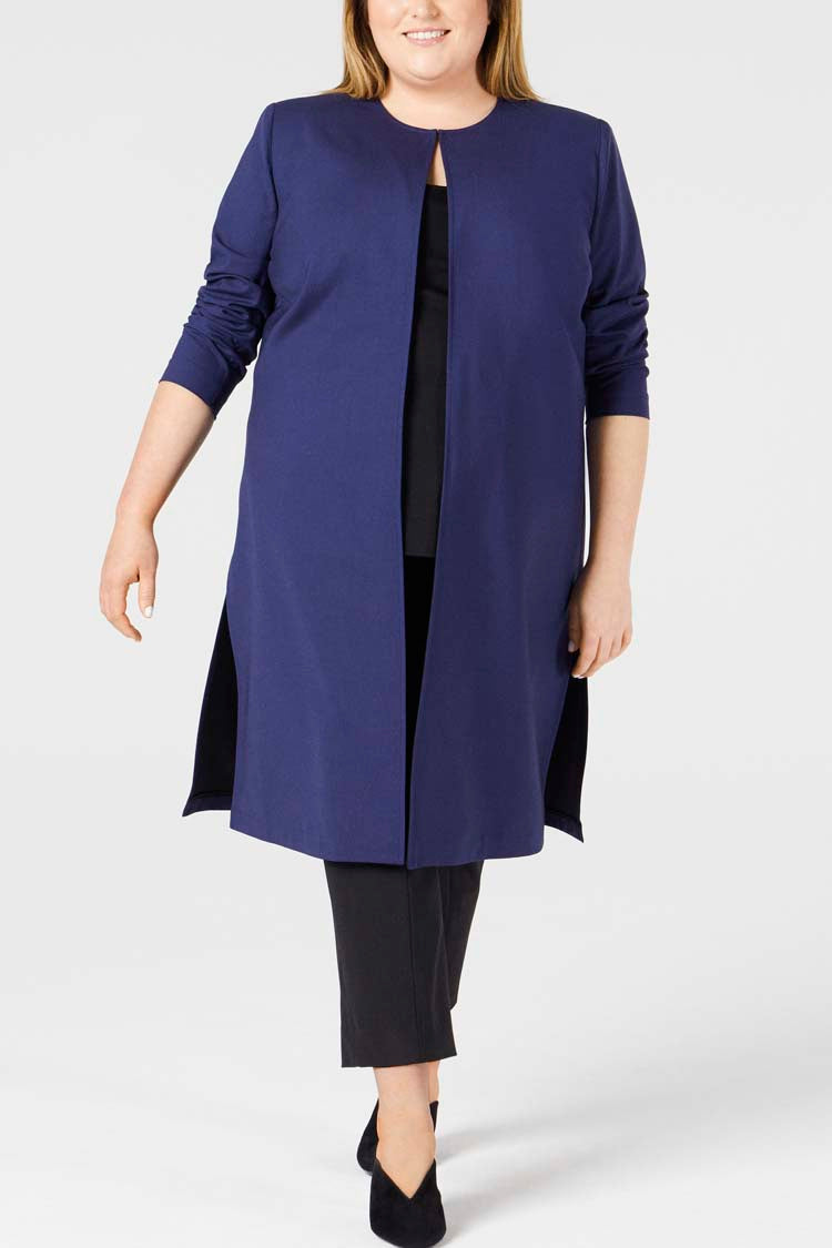 Navy | Paola Coat - One Shape - Front View | Model is a Pari Passu Fit C wearing size 4