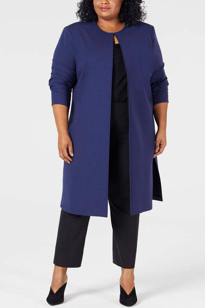 Navy | Paola Coat - One Shape - Front View | Model is a Pari Passu Fit D wearing size 4