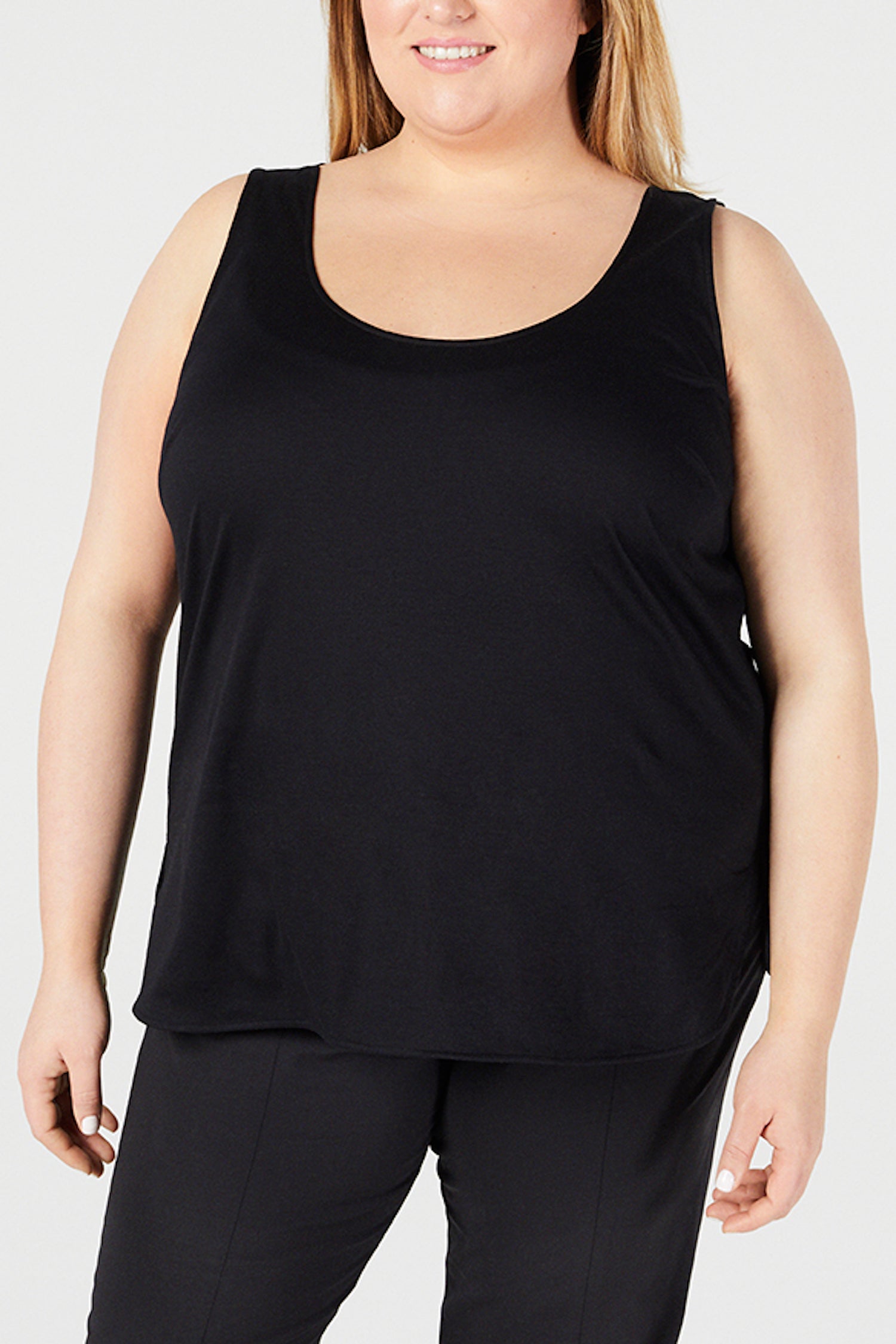 Black | Amis Tank Top - One Shape - Front View | Model is a Pari Passu Fit C wearing size 4