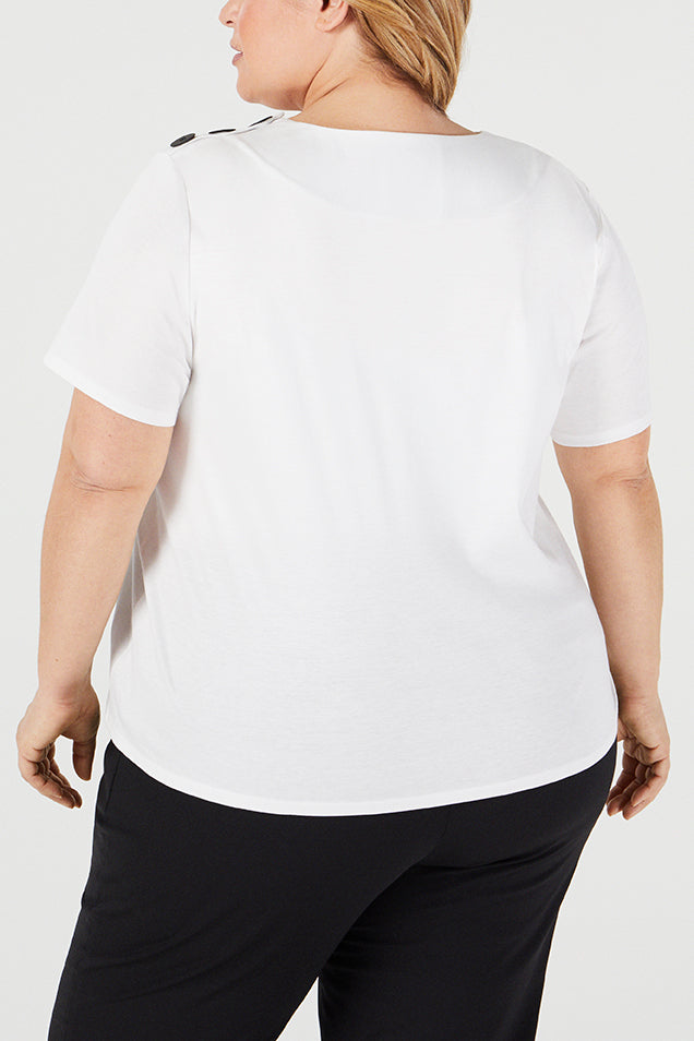 White | Raen T- Shirt - One Shape - Rear View  | Model is a Pari Passu Fit B wearing size 4