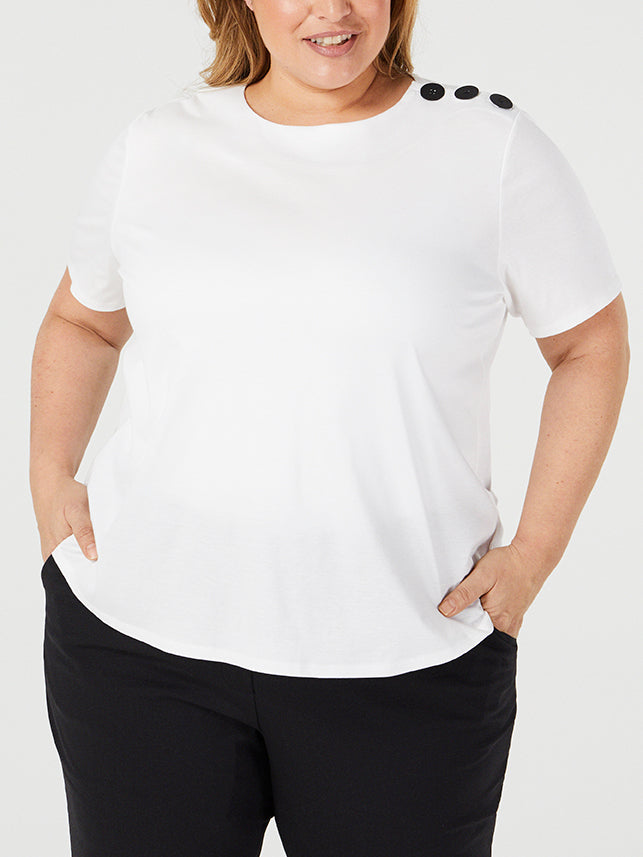 White | Raen T- Shirt - One Shape - Front View  | Model is a Pari Passu Fit B wearing size 4