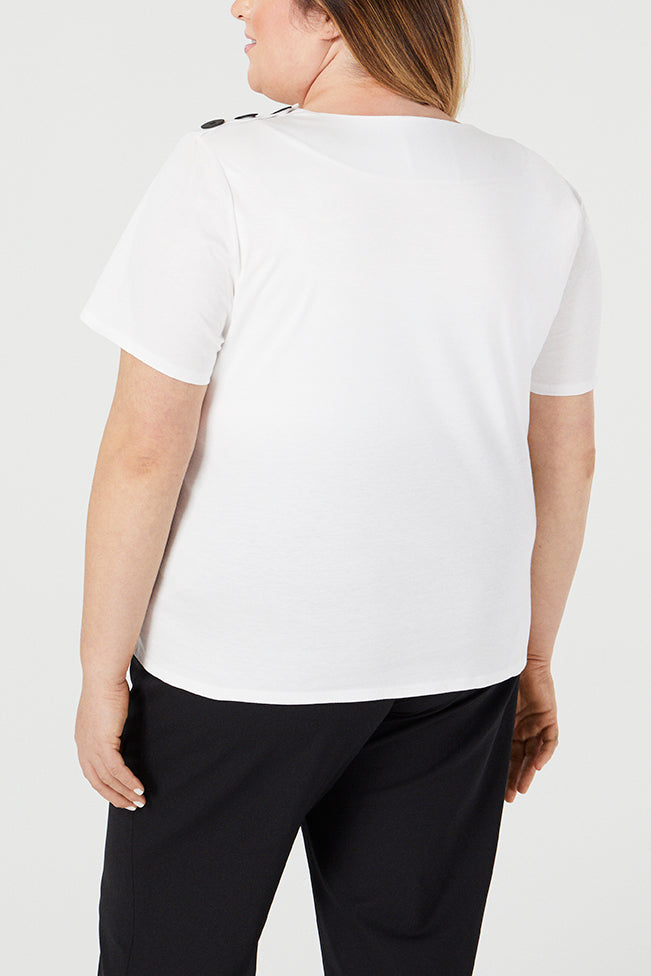 White | Raen T- Shirt - One Shape - Back View | Model is a Pari Passu Fit C wearing size 4