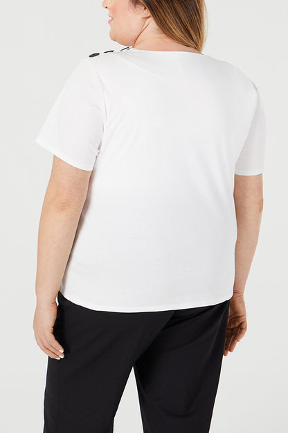 White | Raen T- Shirt - One Shape - Back View | Model is a Pari Passu Fit C wearing size 4