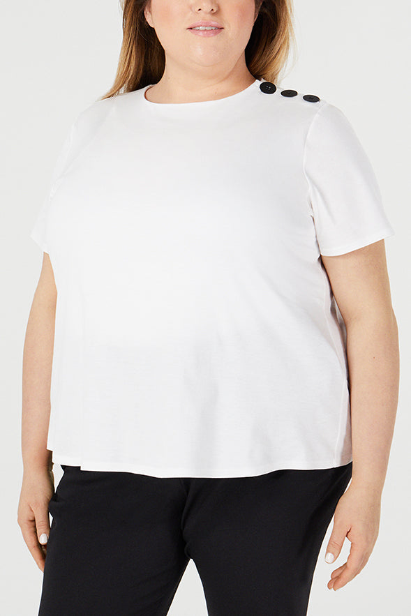 White | Raen T- Shirt - One Shape - Front View | Model is a Pari Passu Fit C wearing size 4