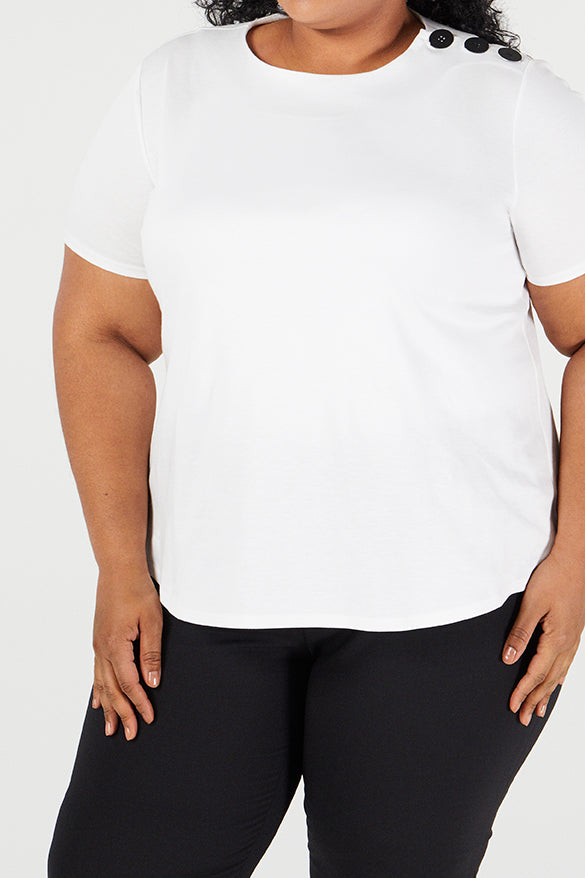 White | Raen T- Shirt - One Shape - Front View  | Model is a Pari Passu Fit D wearing size 4