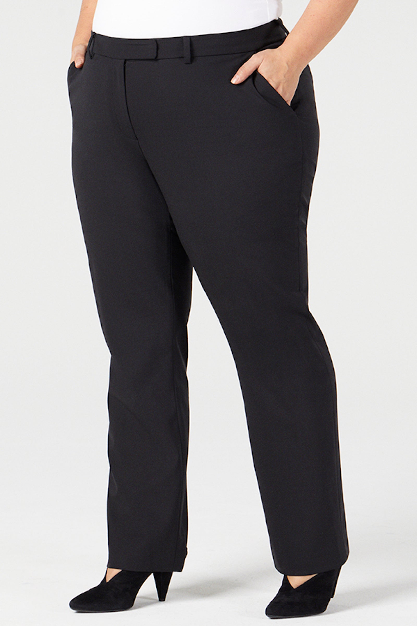Black | Greer Classic Pants - Shape B - Front View | Model is a Pari Passu Fit B4
