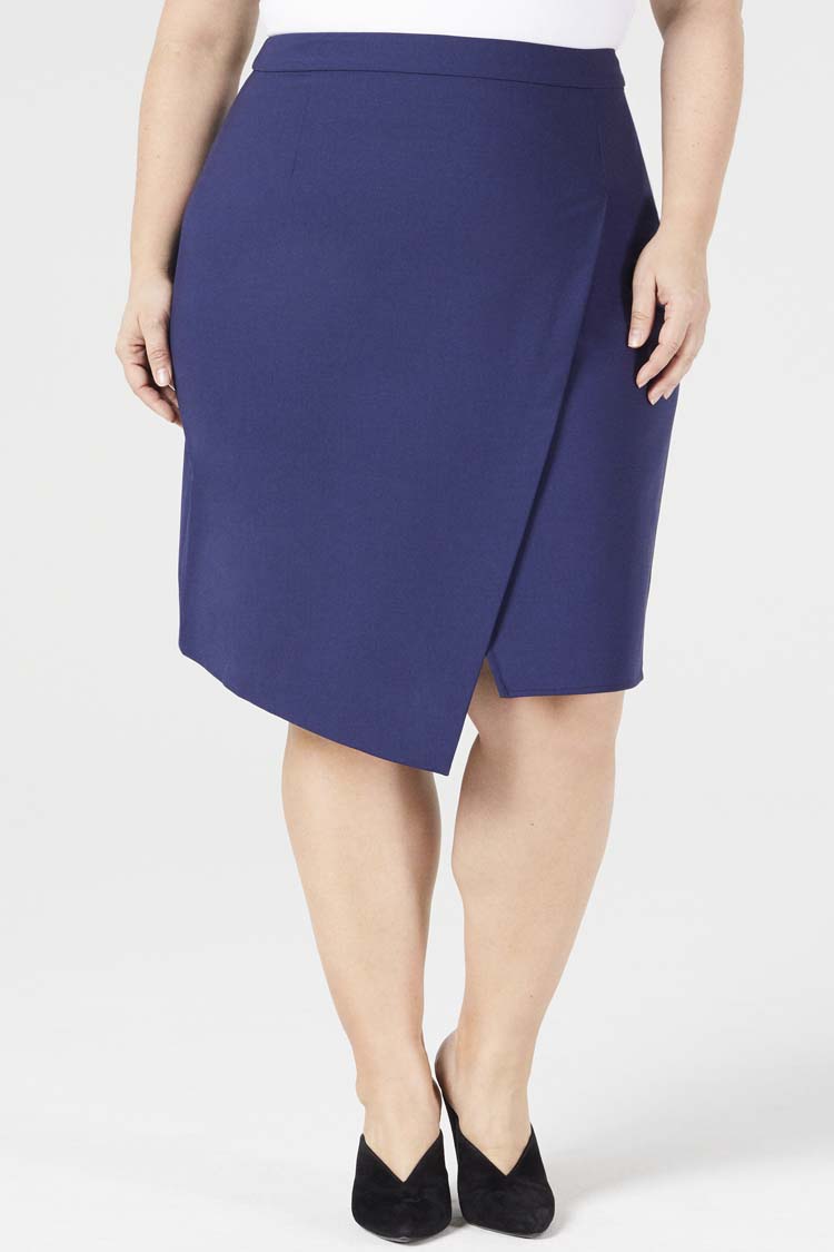 Navy | Orsa Skirt - Shape B - Front View | Model is a Pari Passu Fit B4