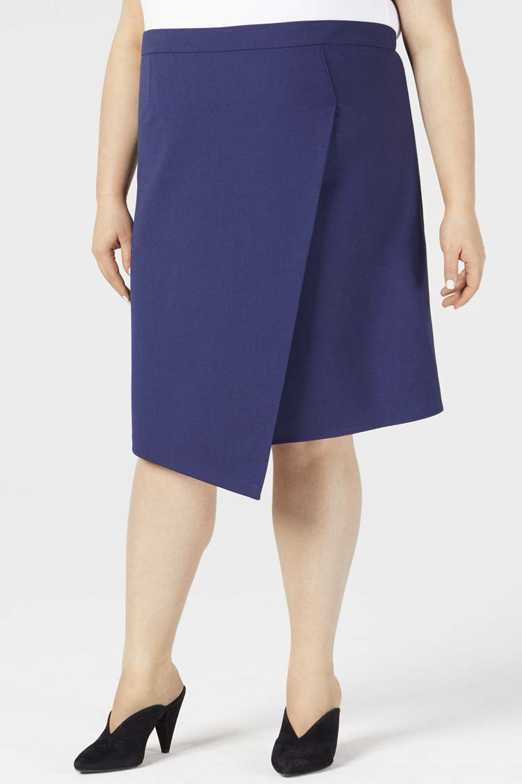 Navy | Orsa Skirt - Shape C - Front View | Model is a Pari Passu Fit C4