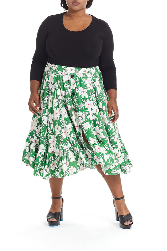 Kelly Multi | Midi Flounce Skirt - Front View