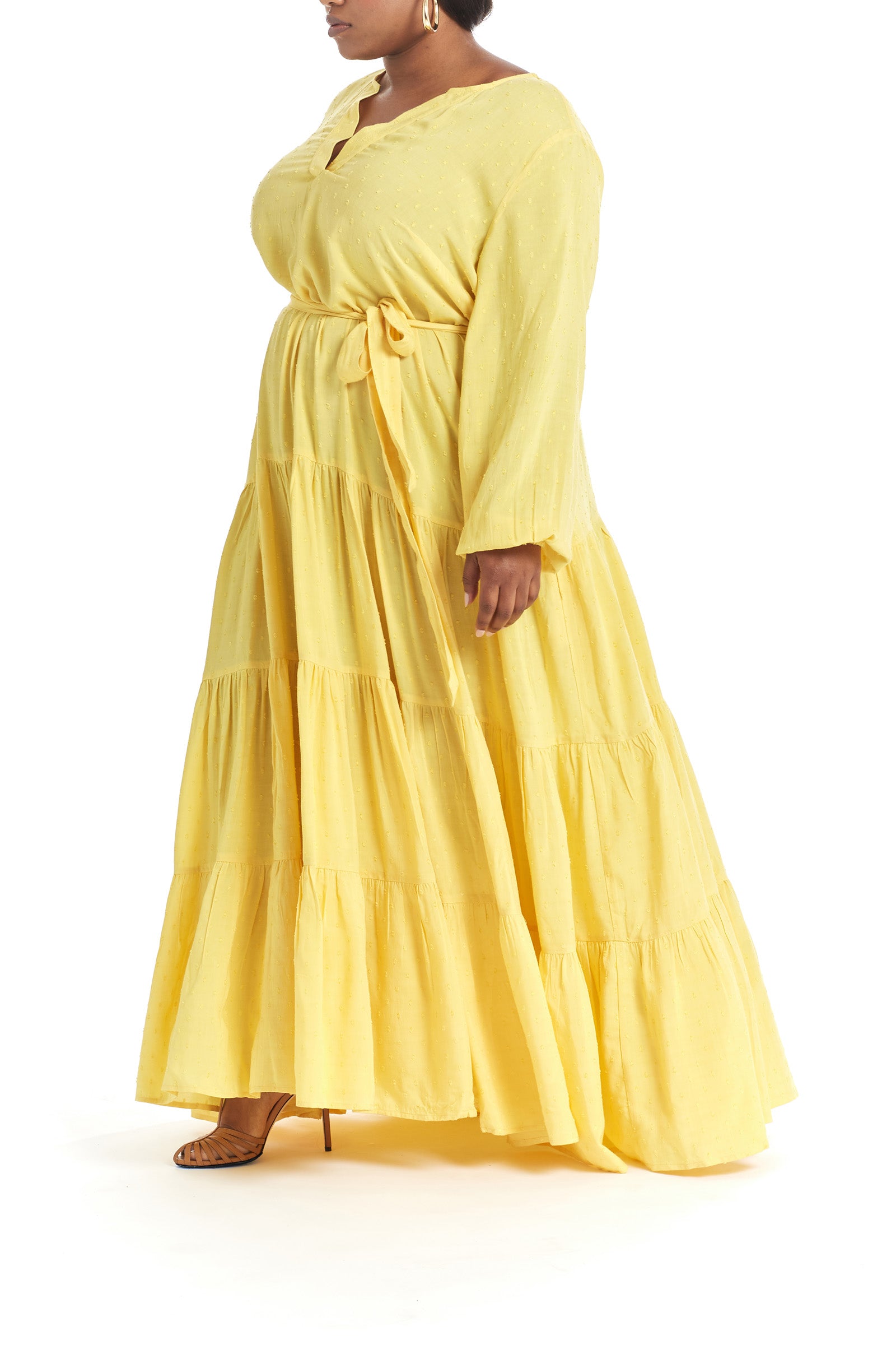Sunshine | Tiered Maxi Dress - Side View with belt