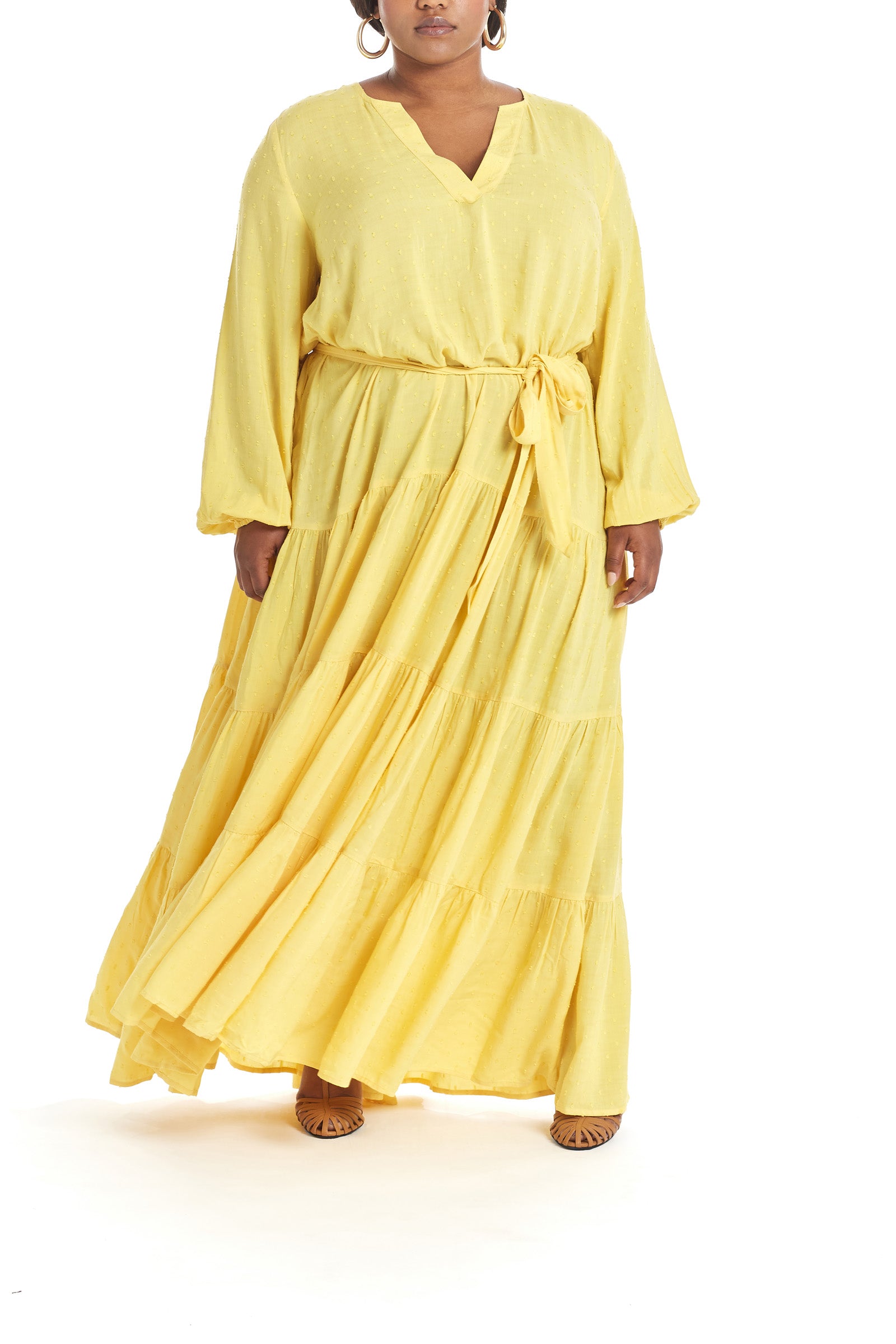 Sunshine | Tiered Maxi Dress - Front View with belt