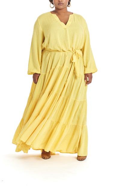 Sunshine | Tiered Maxi Dress - Front View with belt