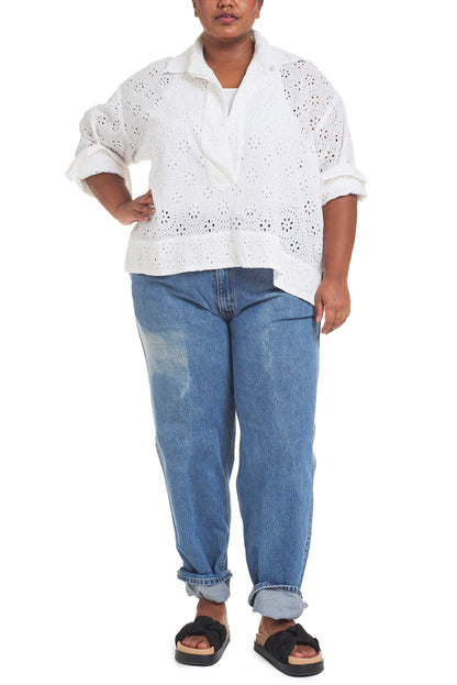 Egret | Eyelet Popover Shirt - Front View