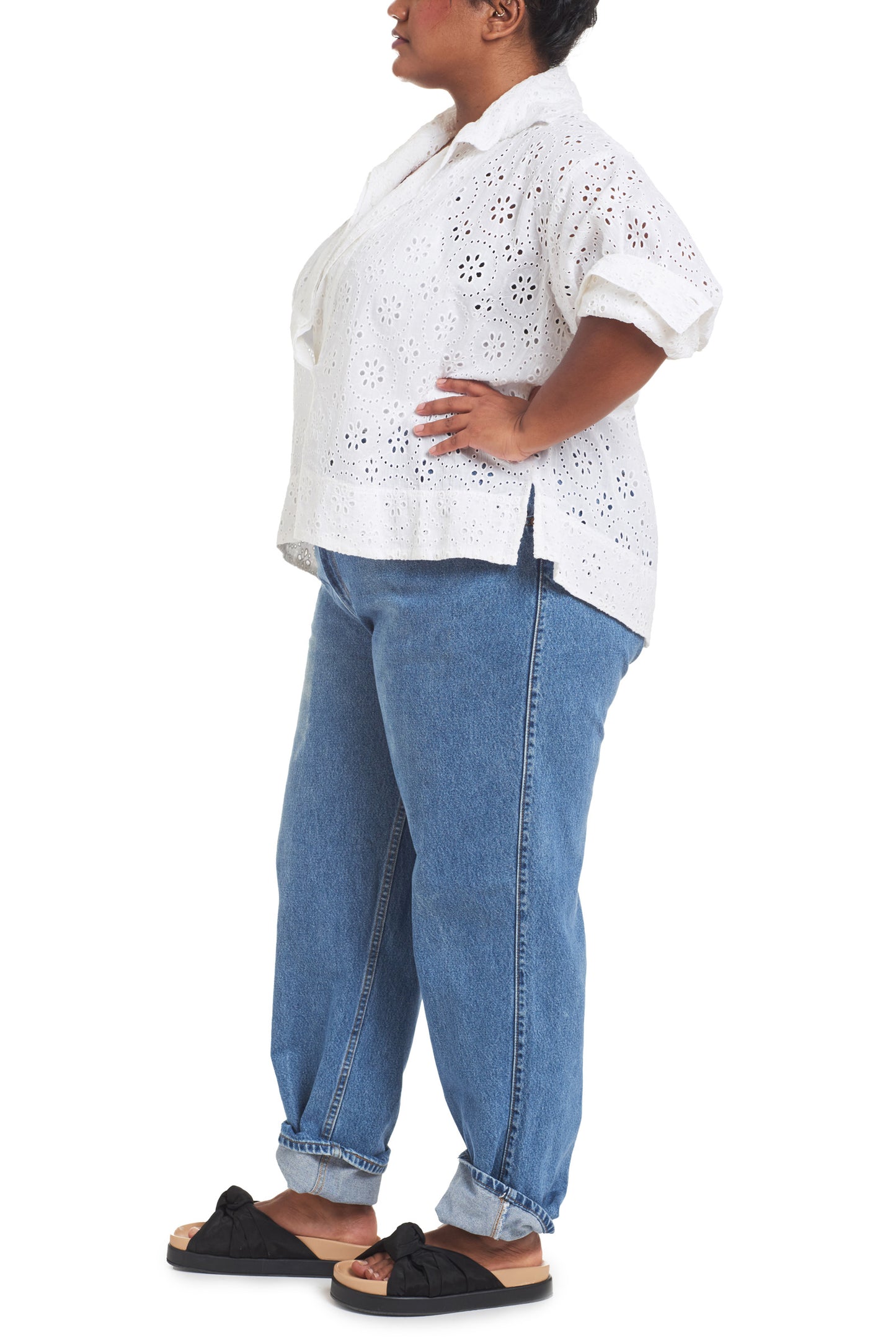 Egret | Eyelet Popover Shirt - Side View