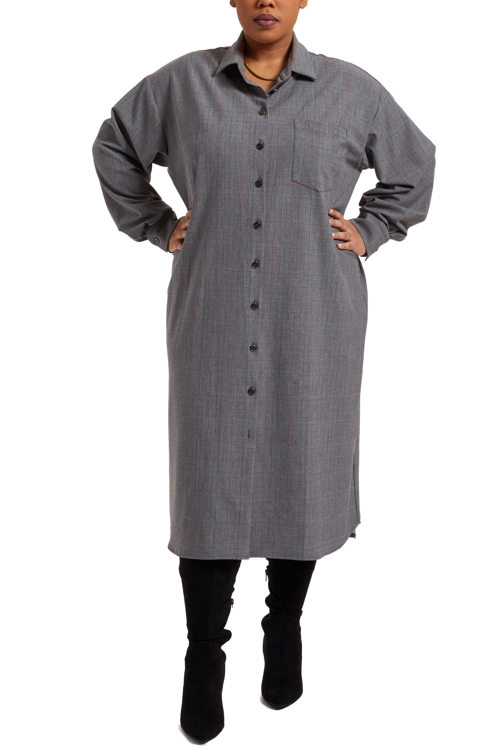 Gray/Black | Tammy Plaid Shirtdress | front