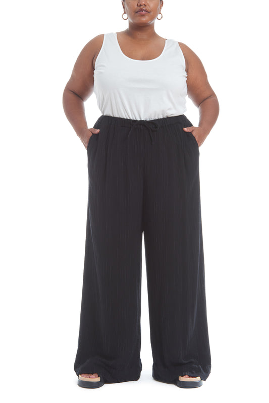 Black | Andy slub gauze pajama pant black | front