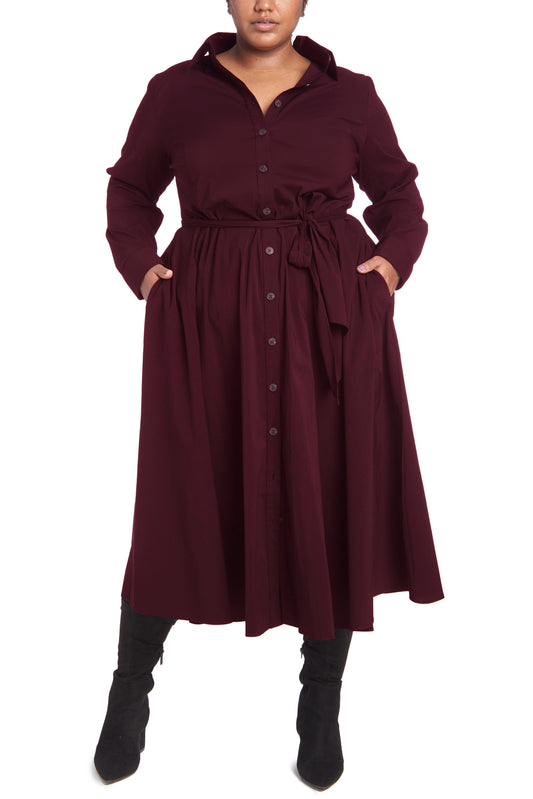 Bordeaux | Poplin Shirtdress in Bordeaux | front