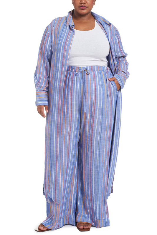 Blue Multi | Annie Striped Button Front Tunic | front
