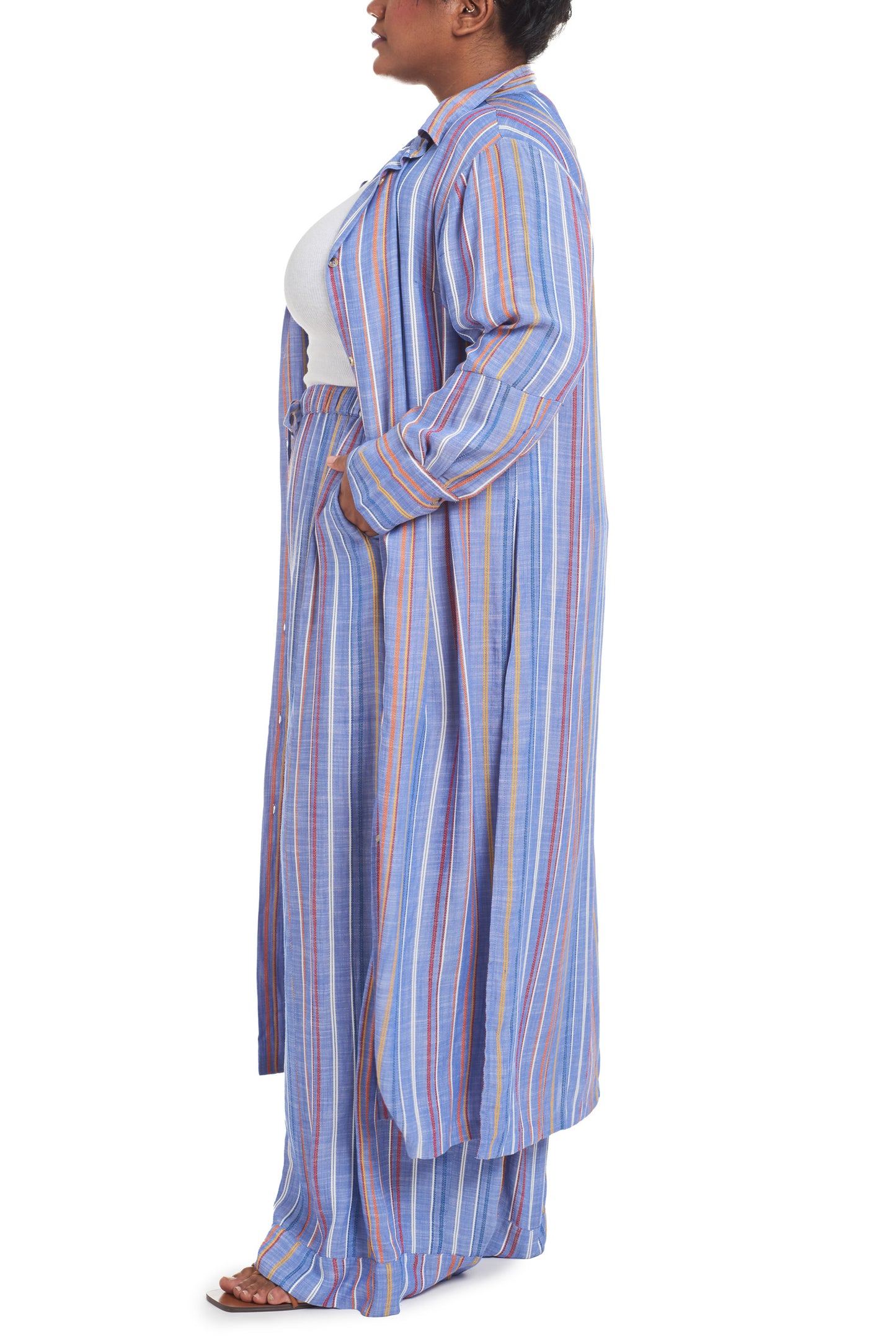 Blue Multi | Annie Striped Button Front Tunic | side