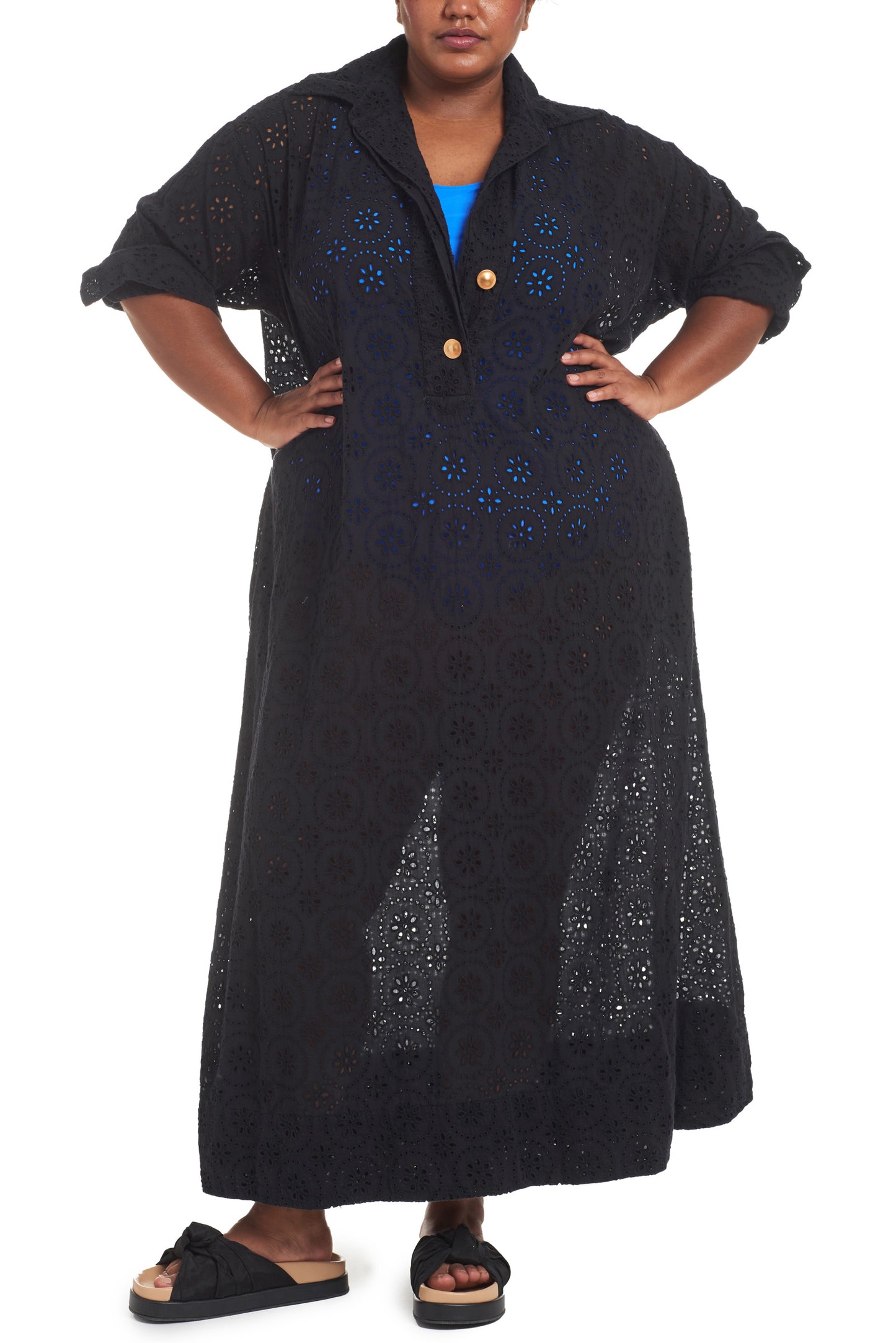 Black | eyelet maxi dress | front