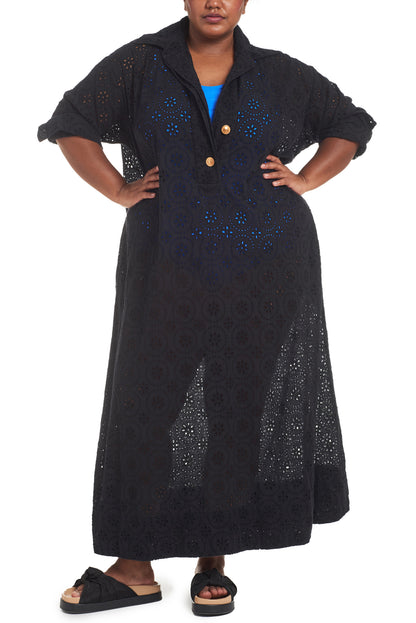 Black | eyelet maxi dress | front
